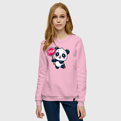 Свитшот хлопковый женский Милая панда со знаком стоп, цвет: светло-розовый — фото 2