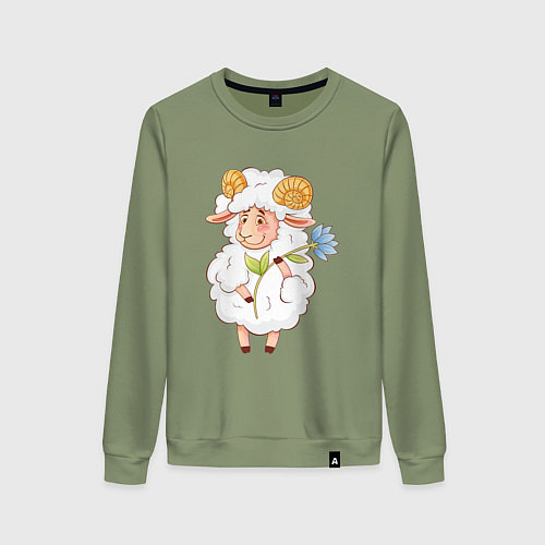 Женский свитшот Мультяшный барашек с цветком / Авокадо – фото 1