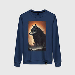 Свитшот хлопковый женский Большой и страшный серый волк, цвет: тёмно-синий