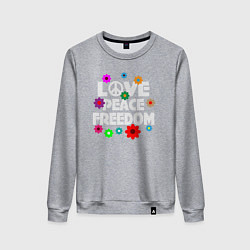 Свитшот хлопковый женский Любовь мир свобода, цвет: меланж