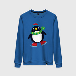 Свитшот хлопковый женский Пингвин на коньках, цвет: синий