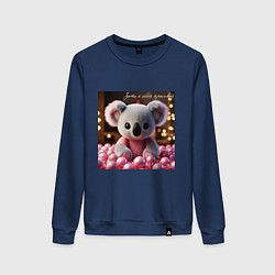 Свитшот хлопковый женский Игрушечная коала и надпись: зато я очень красивый, цвет: тёмно-синий