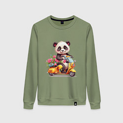 Свитшот хлопковый женский Панда на мопеде, цвет: авокадо