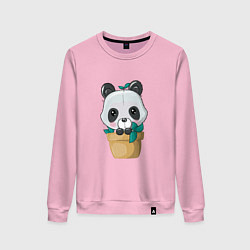 Свитшот хлопковый женский Милая панда в цветочном горшке, цвет: светло-розовый