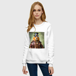 Свитшот хлопковый женский Мем капибара в очках в стиле стимпанк, цвет: белый — фото 2