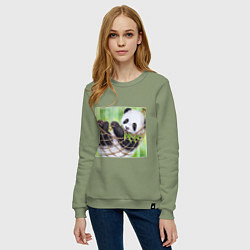 Свитшот хлопковый женский Панда медвед, цвет: авокадо — фото 2