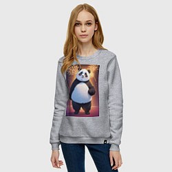 Свитшот хлопковый женский Панда в свитере под салютом - ai art, цвет: меланж — фото 2