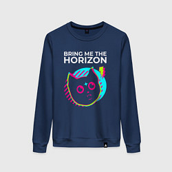 Свитшот хлопковый женский Bring Me the Horizon rock star cat, цвет: тёмно-синий