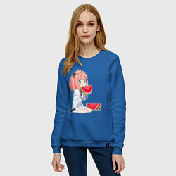 Свитшот хлопковый женский Аня ест арбуз, аниме семья шпиона, цвет: синий — фото 2