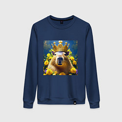 Женский свитшот Мем капибара царь на троне и желтые цветы