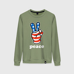 Свитшот хлопковый женский USA peace, цвет: авокадо