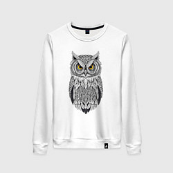 Свитшот хлопковый женский Тотемная сова в кельтском стиле, цвет: белый