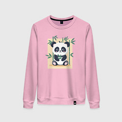 Свитшот хлопковый женский Панда кушает бамбук, цвет: светло-розовый