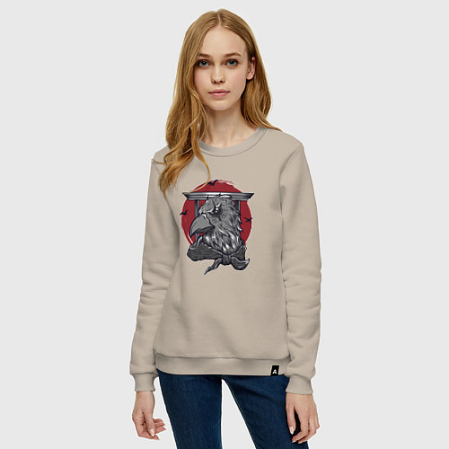 Женский свитшот Японский ворон самурай / Миндальный – фото 3