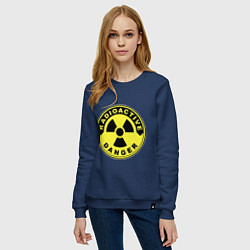 Свитшот хлопковый женский Danger radiation sign, цвет: тёмно-синий — фото 2