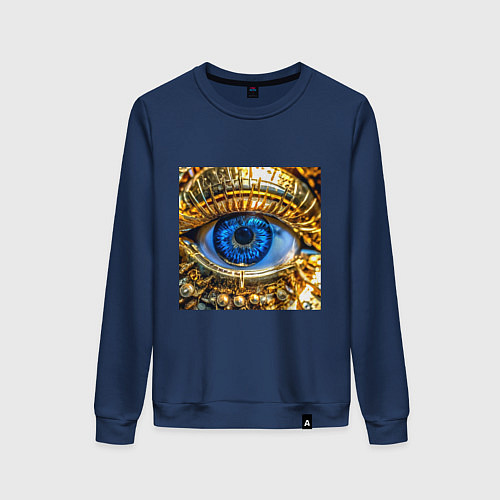 Женский свитшот Глаз металлический голубой в стиле стимпанк / Тёмно-синий – фото 1