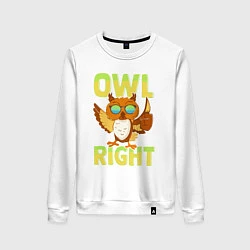 Свитшот хлопковый женский Owl right - каламбур отлично, цвет: белый