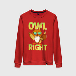 Свитшот хлопковый женский Owl right - каламбур отлично, цвет: красный