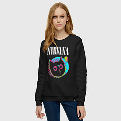 Свитшот хлопковый женский Nirvana rock star cat, цвет: черный — фото 2