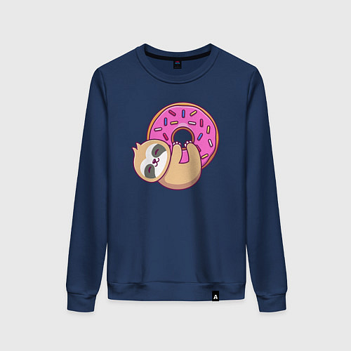 Женский свитшот Ленивец с пончиком / Тёмно-синий – фото 1