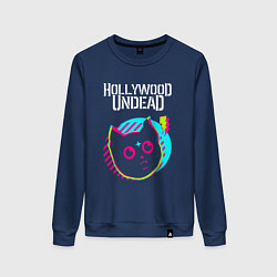 Свитшот хлопковый женский Hollywood Undead rock star cat, цвет: тёмно-синий