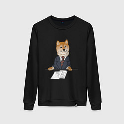 Свитшот хлопковый женский Деловой сиба ину, мем, цвет: черный