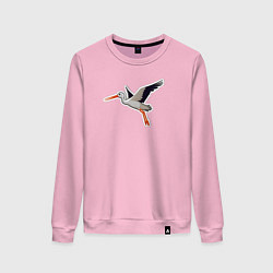 Свитшот хлопковый женский Летящий черно белый аист, цвет: светло-розовый
