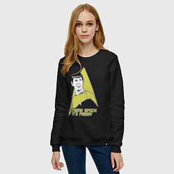Свитшот хлопковый женский Спасибо Спок сегодня пятница, цвет: черный — фото 2