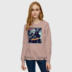 Свитшот хлопковый женский Чёрный котяра - панк гитарист, цвет: пыльно-розовый — фото 2