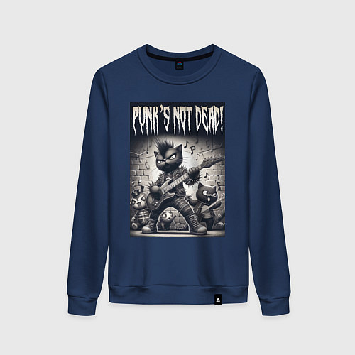 Женский свитшот Black kitten - punks not dead / Тёмно-синий – фото 1