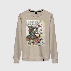 Свитшот хлопковый женский Самурай Фукусима Масанори: гравюра укиё-э, цвет: миндальный