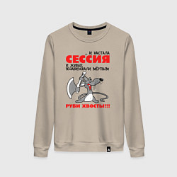 Свитшот хлопковый женский И настала сессия - руби хвосты, цвет: миндальный