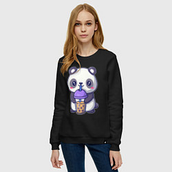 Свитшот хлопковый женский Panda drink, цвет: черный — фото 2