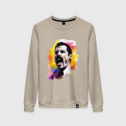 Свитшот хлопковый женский Фредди Меркьюри поет, цвет: миндальный