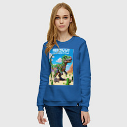 Свитшот хлопковый женский Minecraft and beersaur - ai art collaboration, цвет: синий — фото 2