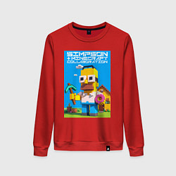 Свитшот хлопковый женский Homer Simpson and Minecraft - collaboration ai art, цвет: красный