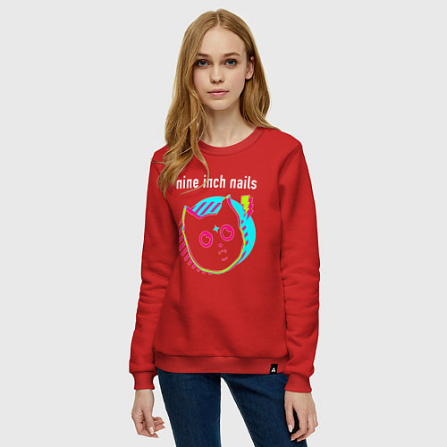 Женский свитшот Nine Inch Nails rock star cat / Красный – фото 3