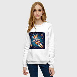 Свитшот хлопковый женский Реактивный корги в космосе, цвет: белый — фото 2