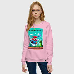Свитшот хлопковый женский Mario and Minecraft - collaboration pixel art, цвет: светло-розовый — фото 2