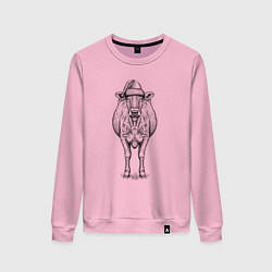 Свитшот хлопковый женский Новогодняя корова анфас, цвет: светло-розовый