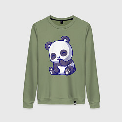 Свитшот хлопковый женский Смеющаяся панда, цвет: авокадо