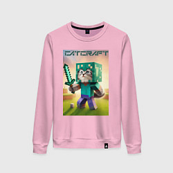 Свитшот хлопковый женский Котёнок Майнкрафт - коллаба нейросеть, цвет: светло-розовый