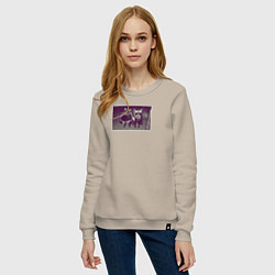 Свитшот хлопковый женский Два кота в очках на кортах, цвет: миндальный — фото 2