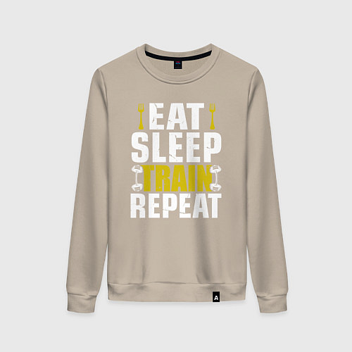 Женский свитшот Eat sleep train / Миндальный – фото 1