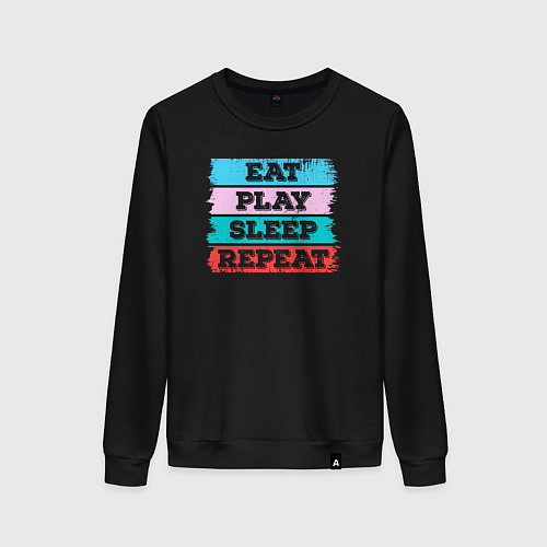 Женский свитшот Eat play sleep repeat / Черный – фото 1