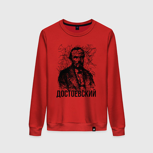 Женский свитшот Достоевский лайнарт портрет / Красный – фото 1