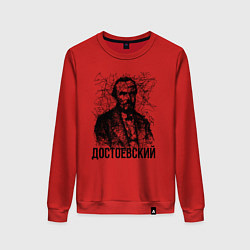 Свитшот хлопковый женский Достоевский лайнарт портрет, цвет: красный