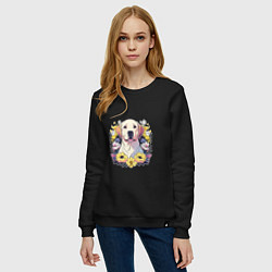 Свитшот хлопковый женский Лабрадор-ретривер среди цветов, цвет: черный — фото 2