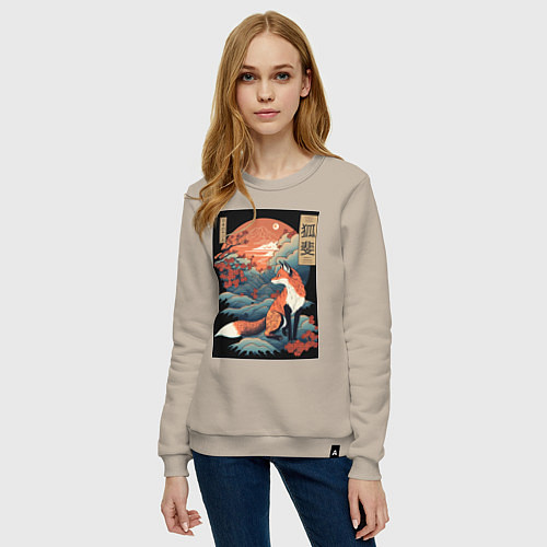 Женский свитшот Лиса в японском стиле / Миндальный – фото 3