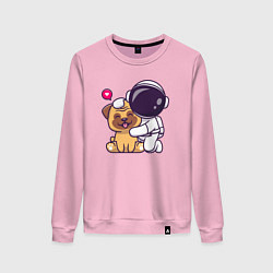 Свитшот хлопковый женский Космонавт и пёсик, цвет: светло-розовый